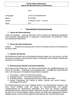 Unterrichtsentwurf / Lehrprobe / Musterstunde