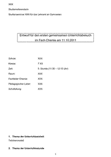Unterrichtsentwurf / Lehrprobe / Musterstunde