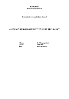 Unterrichtsentwurf / Lehrprobe / Musterstunde