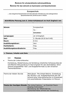 Unterrichtsentwurf / Lehrprobe / Musterstunde