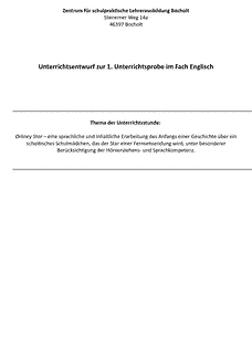 Unterrichtsentwurf / Lehrprobe / Musterstunde